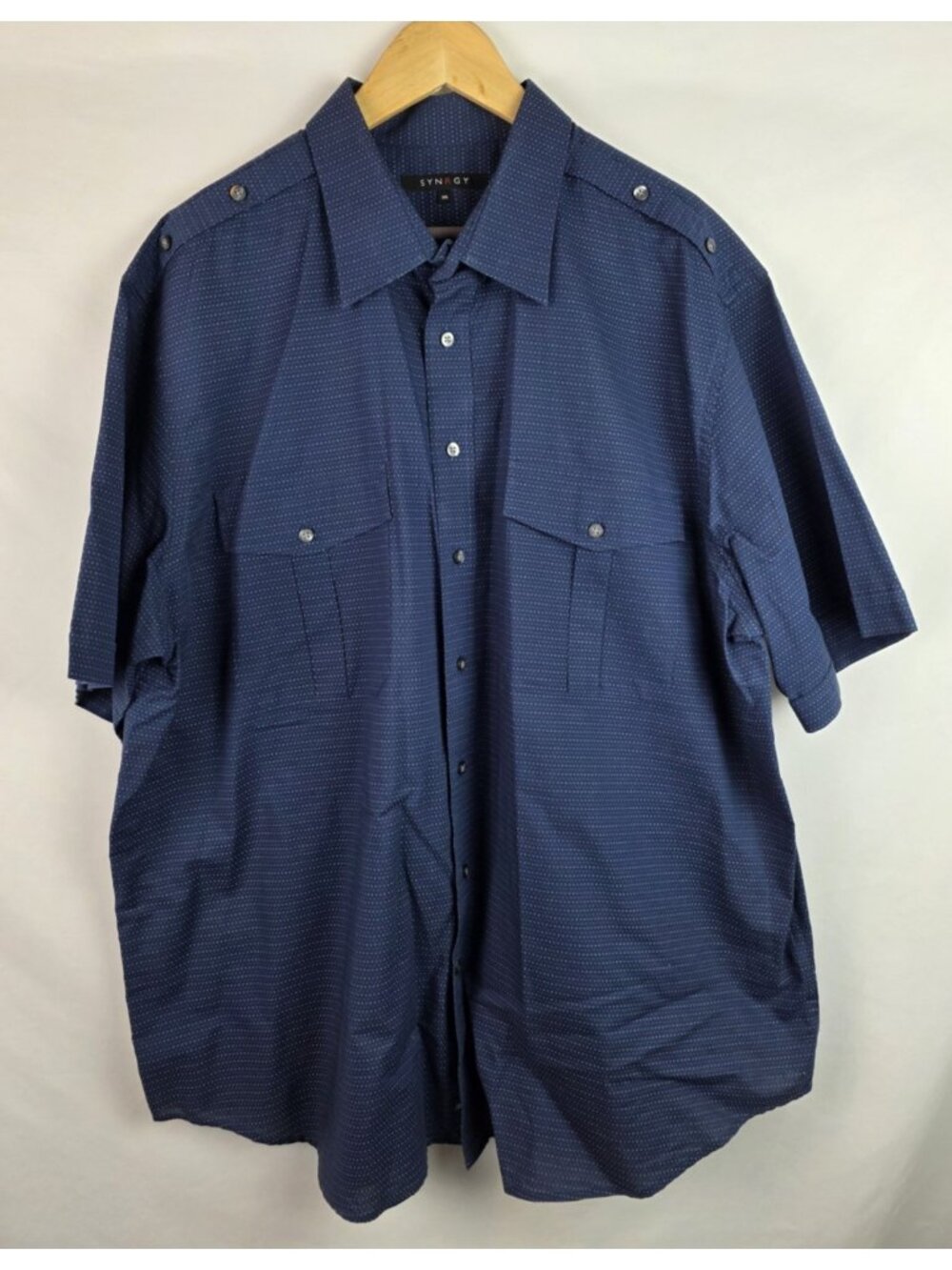 Synrgy Mens Shirt Size 2XL Blue Polka Dot Short Sleeve Button Down Top